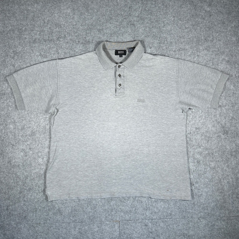 Hugo Boss Polo shirt Mens Medium Gray Short Sleeve Pique Cotton Golf Shirt